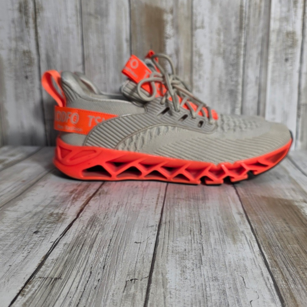 SIODFO Men's Blade Running Shoes Beige Neon Orange Knit Sneakers Size 39 US 8.5 - Picture 4 of 8